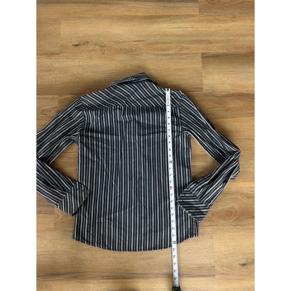 Vintage Y2K Office Siren Pinstripe Button Down Shirt Black White Large preppy - Picture 5 of 7